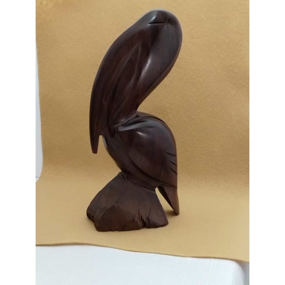 Hand Carved Ironwood Pelican Figurine 8.5" Tall Solid Heavy Beautiful
